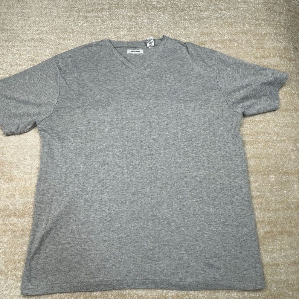 Pierre Cardin Shirt Mens XXL Gray V Neck Short Sleeve Knit Tee Soft Blend